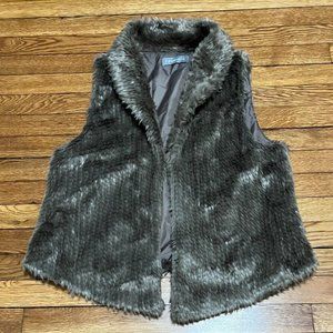 Bagatelle Faux Fur Vest Womens Large Gray/Brown Sleeveless Soft Acrylic